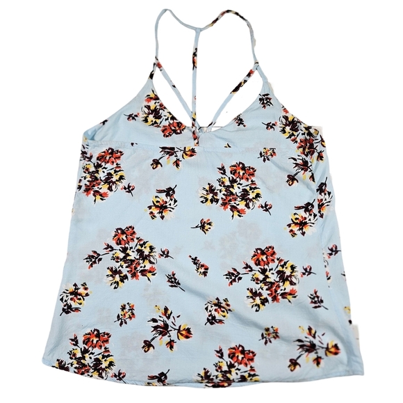 No Boundaries Strappy Racerback Floral Tank, Light Blue/Floral, XS - Picture 5 of 7